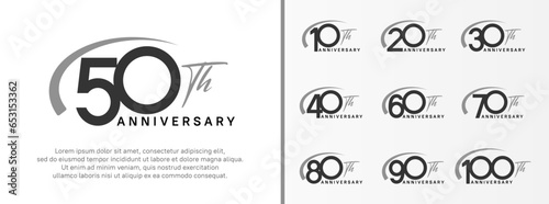 set of anniversary logo black color number and gray swoosh on white background for celebration
