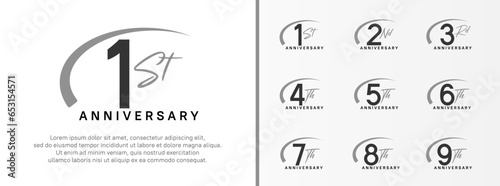 set of anniversary logo black color number and gray swoosh on white background for celebration