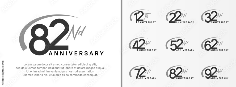 set of anniversary logo black color number and gray swoosh on white background for celebration set of anniversary logo black color number and gray swoosh on white background for celebration