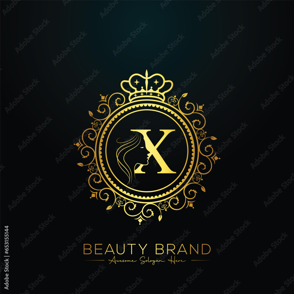 Luxury X letter logo, beauty face design vector template