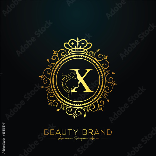 Luxury X letter logo, beauty face design vector template