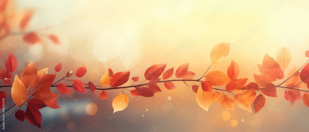 Banner with autumn red and orange leaves on a branch