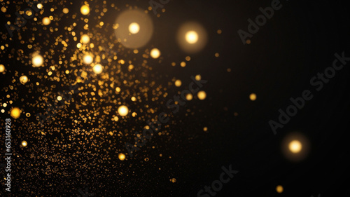 Golden glittering bokeh on black background. 3d rendering.