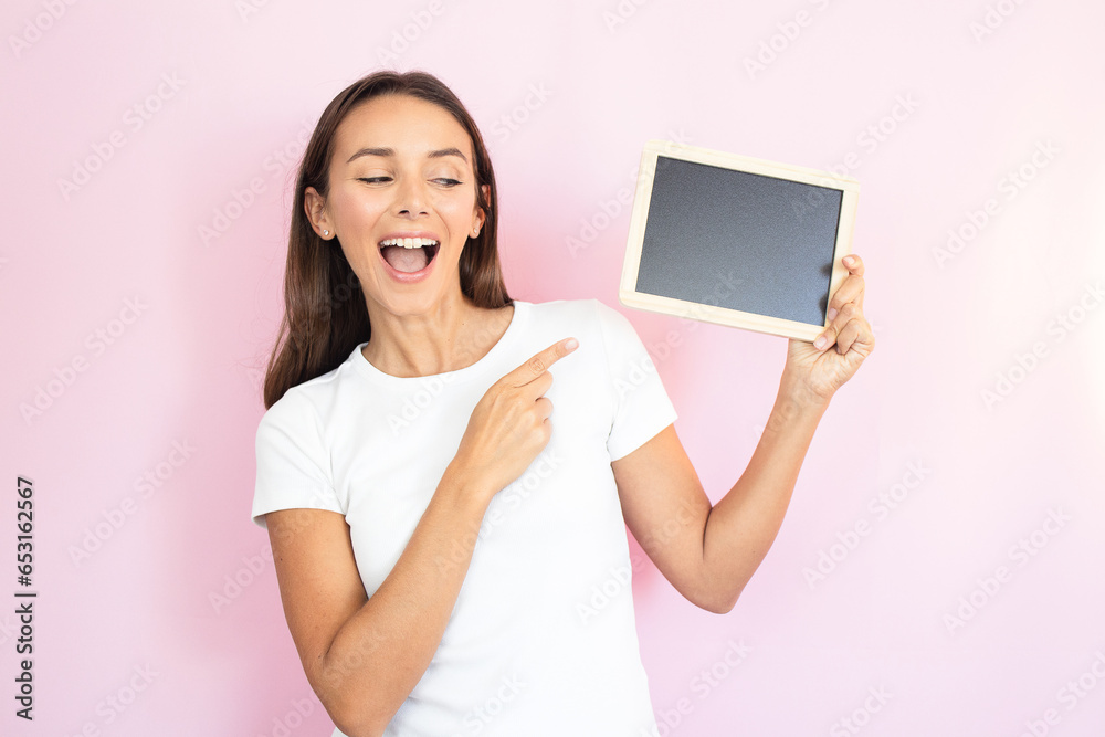 Woman Pointing to Blank Sign Chalkboard Announcement Promotion Advertisement Message Entrepreneur Marketing Strategy Business Promotion Creative Woman Pointing to Blank Sign Chalkboard Announcement Promotion Advertisement Message Entrepreneur Marketing Strategy Business Promotion Creative