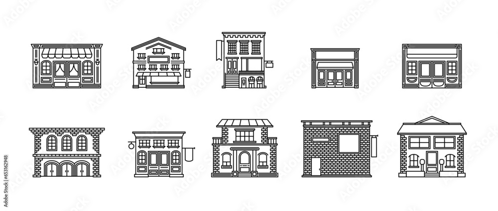 Building, stores and house icons. Flat style buildings symbols for webs and apps on white background. Real estate. High quality architecture Vector illustration. Building, stores and house icons. Flat style buildings symbols for webs and apps on white background. Real estate. High quality architecture Vector illustration.