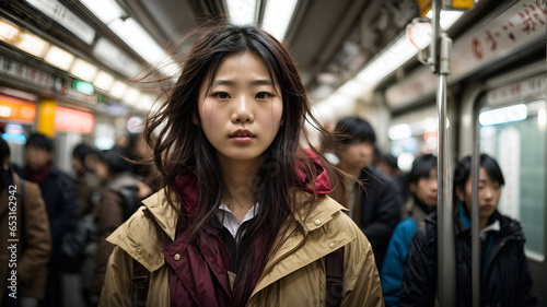 Portrait of an asian girl in metro