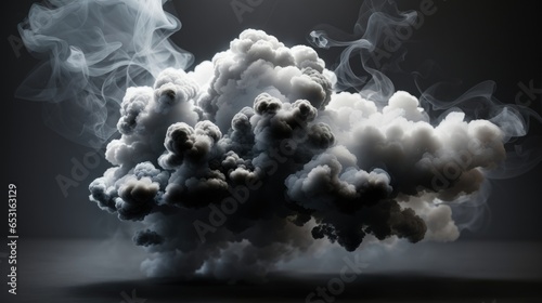Back and white smoke explosion isolated on transparent background