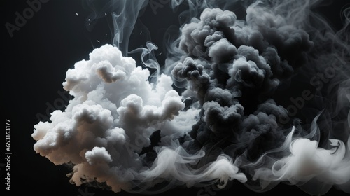 Back and white smoke explosion isolated on transparent background