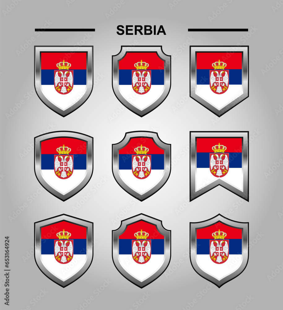 Serbia National Emblems Flag with Luxury Shield