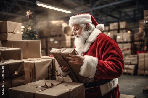 Christmas gift delivery santa clause in warehouse