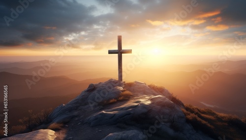 orthodox cross on top of mountain © ProstoSvet