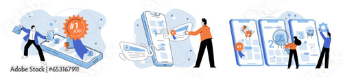 Bes application metaphor. Vector illustration. Winner app, front-runner in its field, leading pack in terms of quality and user satisfaction Quality control, pillar upholding high standards