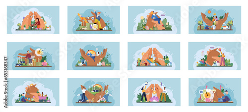 Wellbeing metaphor. Vector illustration. Wellbeing at work, fuel that drives productivity Support of professional growth, stepping stones to success Support insurance, safety net in professional life