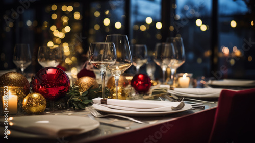Photo Beautiful Christmas diner table close-up view