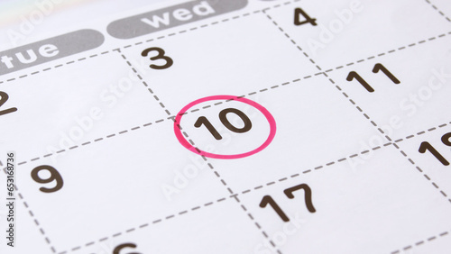 tenth day of the month  marked on the calendar with a red circle
