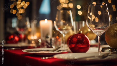 Fototapeta Naklejka Na Ścianę i Meble -  Beautiful Christmas diner table close-up view