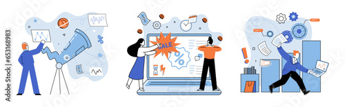 Promotion discount sale. Vector illustration. Sales index, thermometer that gauges market temperature Forecast of future sales, divination tool for strategic planning Flash sale online, sudden