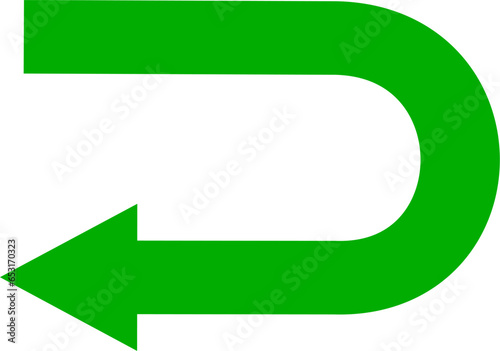  Green go back return arrow icon, simple vector u turn shape pointer flat design pictogram concept vector for app ads web banner button ui ux interface elements. Replaceable vector design.