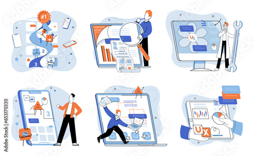Application testing metaphor. Vector illustration. Application testing, qualifying race before software chit users device App test, demo run that prepares app for its final race Software testing