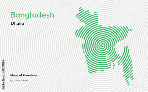 Creative map of Bangladesh. Political map. Dhaka Capital. World Countries vector maps series. Spiral fingerprint series