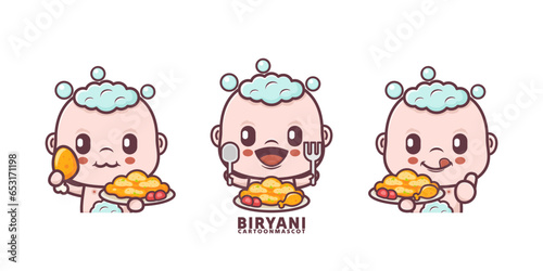 cute baby cartoon with biryani. set cartoon vector with different expressions
