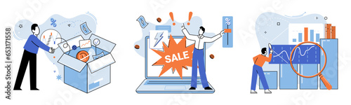 Promotion discount sale. Vector illustration. Flash sale online, sprint in marathon of e-commerce Sales index, seismograph detecting market shifts Forecast of future sales, oracle revealing business