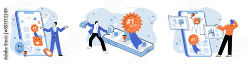Bes application metaphor. Vector illustration. Best application, software gem that shines brightest in terms of functionality and user experience Winner app, application that has aced all tests