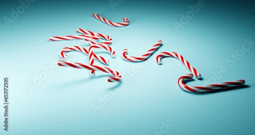Candy cane falling sweets on Christmas colorful animation background in HDR