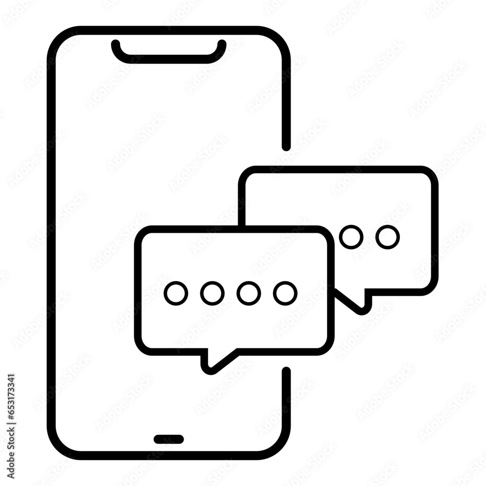 Mobile phone and chat message notification icon on white background. line outline icons, smartphone bubble speech, concept of online talking in mobile. SVG vector illustration. Mobile phone and chat message notification icon on white background. line outline icons, smartphone bubble speech, concept of online talking in mobile. SVG vector illustration.