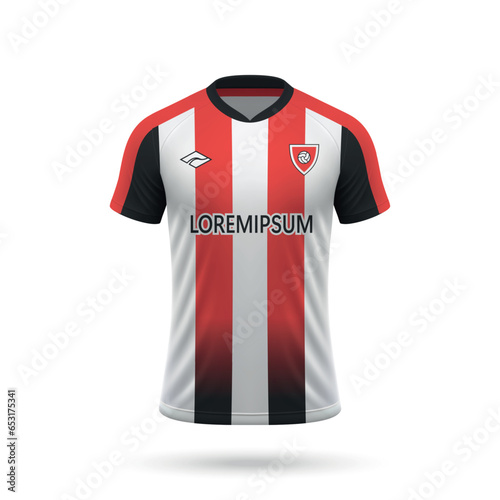 3d realistic soccer jersey in Brentford style, shirt template football kit 2023