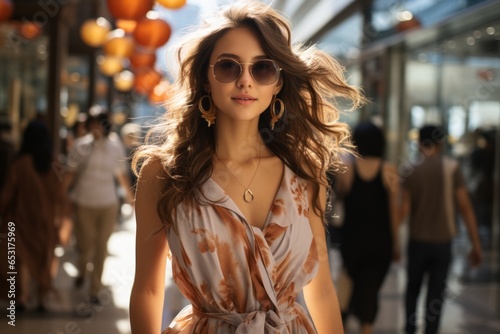 cheerful asian female woman enjoy walking shop casual relax urban city lifestyle woman walking in shopping mall freshness face motion positive attitude person