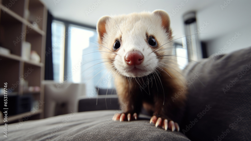 Pet owner's dedication: caring for an exotic ferret at home. Pet owner's dedication: caring for an exotic ferret at home.
