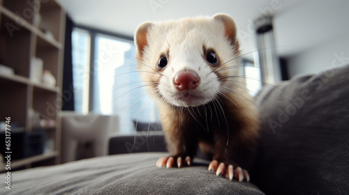 Pet owner's dedication: caring for an exotic ferret at home.