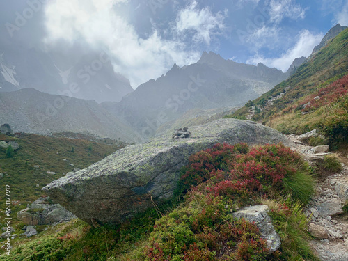Chemin de randonnée qui mène à la fenêtre d'Arpette dans les Alpes suisses, variante du TMB