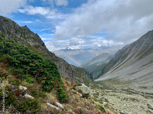 Chemin de randonnée qui mène à la fenêtre d'Arpette dans les Alpes suisses, variante du TMB