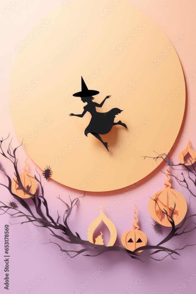 Happy Halloween holiday spooky scary background with decoration pumpkins and bats, Haloween event invitation poster card backdrop, trick or treat witch fall party. Copy empty space.