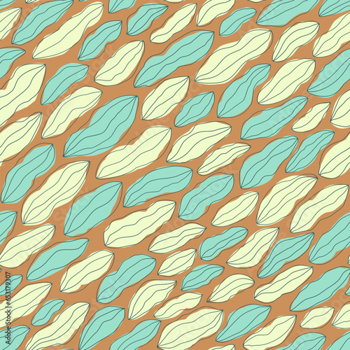 Seamless pattern with tightly lying leaves. Women's clothing pattern. The leaves are directed in one direction. Flat vector illustration