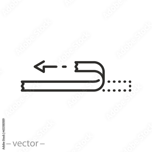 remove the protective tape icon, pulling and open here, scotch or sticky tape, thin line symbol on white background - editable stroke vector illustration eps10