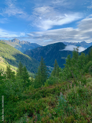 Vue sur la vallée du Trient pendant l'ascension vers le refuge de Balme en Suisse