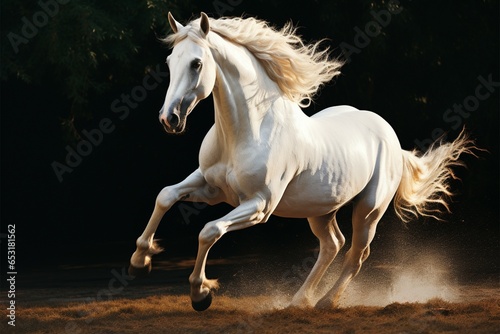 Graceful and free  a white coated horse runs with unparalleled beauty