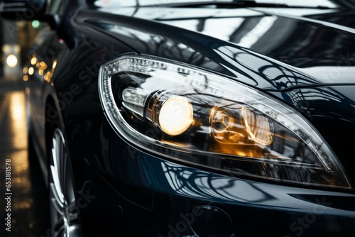 Intricate details of gleaming, high end cars mesmerizing headlight design