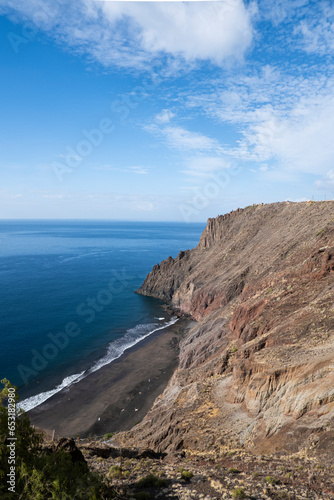 Las Gaviotas playa, Canary Islands beach with black volcanic sand located at the foot of a cliff