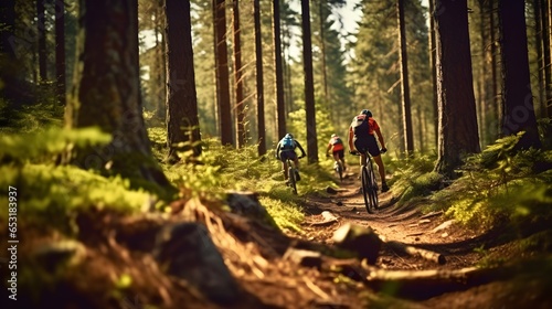 bicycle trekking over rough terrain, in the forest in the mountains, cycling, travel