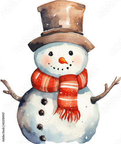 Watercolor snowman on white background