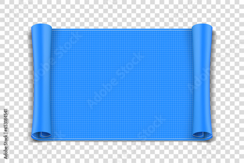 Blueprint paper scroll. Template for architectural drawings. Mockup isolated on transparent background. Vector stock illustration