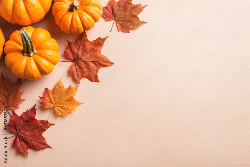 Happy Thanksgiving season celebration traditional pumpkins on decorated table fall autumn leaves background. Halloween decorations autumn cozy backdrop, mock up, copy space. Happy Thanksgiving season celebration traditional pumpkins on decorated table fall autumn leaves background. Halloween decorations autumn cozy backdrop, mock up, copy space.