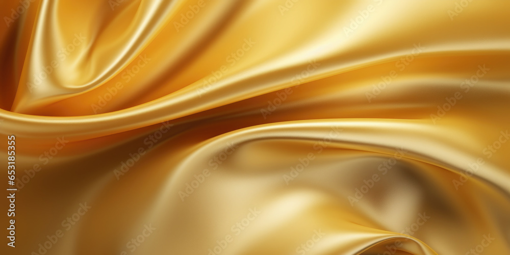 Fototapeta premium Luxury smooth elegant golden silk fabric texture as background Abstract background