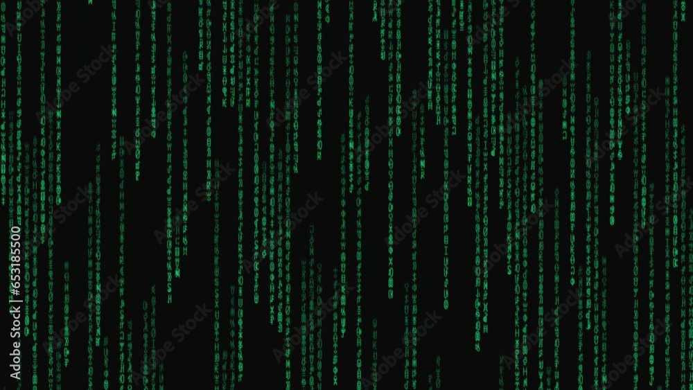 4K Matrix style code. Digital security, data encryption or decryption. Digital binary data code flow. Alien text. Abstract Technology Background. 4K Matrix style code. Digital security, data encryption or decryption. Digital binary data code flow. Alien text. Abstract Technology Background.