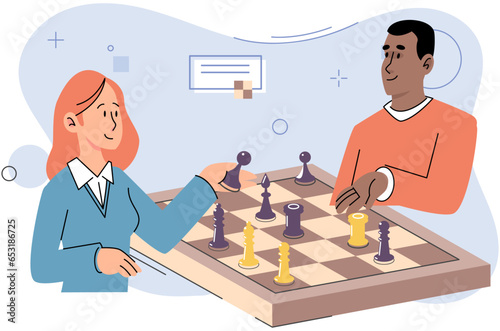 Game together. Family fun. Friendship time. Vector illustration. Board games offer endless possibilities for people of all ages to come together and enjoy The laughter and excitement during game chess