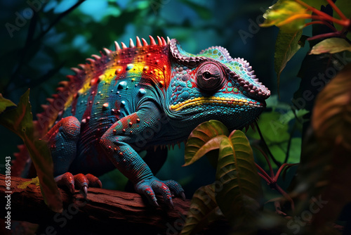 cute chameleon animal in the forest